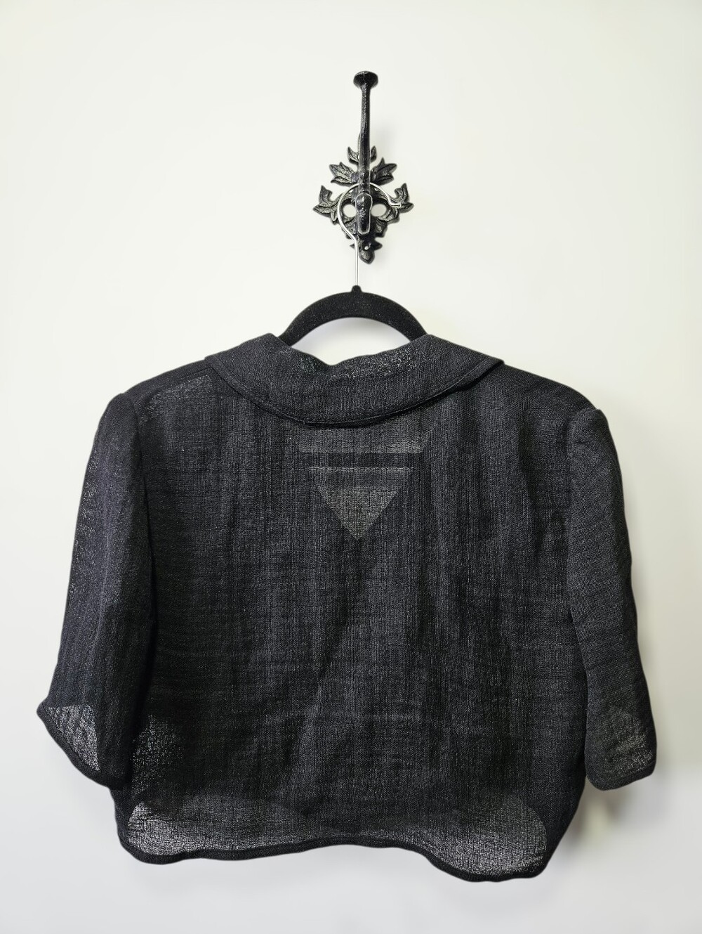 Vintage Yun Ker Linen Button Up Crop Top Size 6 Black Canadian Designer - Picture 3 of 5